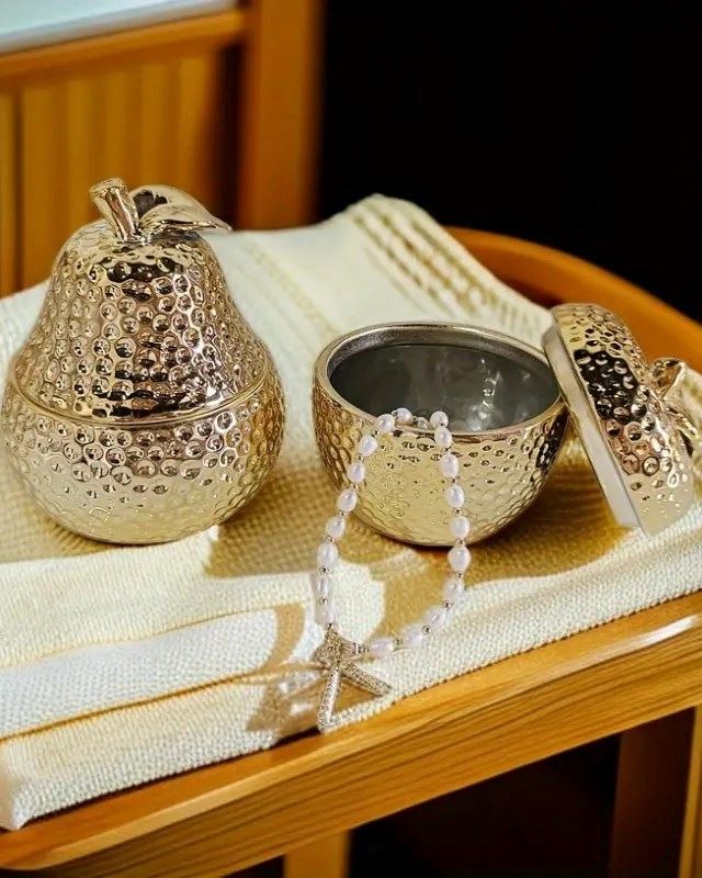 Скринька Яблуко, 11х10 см, кераміка, золото