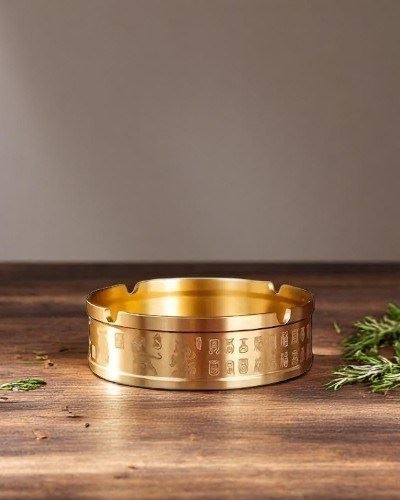 Попільничка з нержавіючої сталі із гравіровкою, d 8,5 см, золота