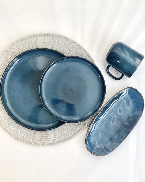 Тарілка обідня Stoneware reacive glaze, кераміка, синя, 27см