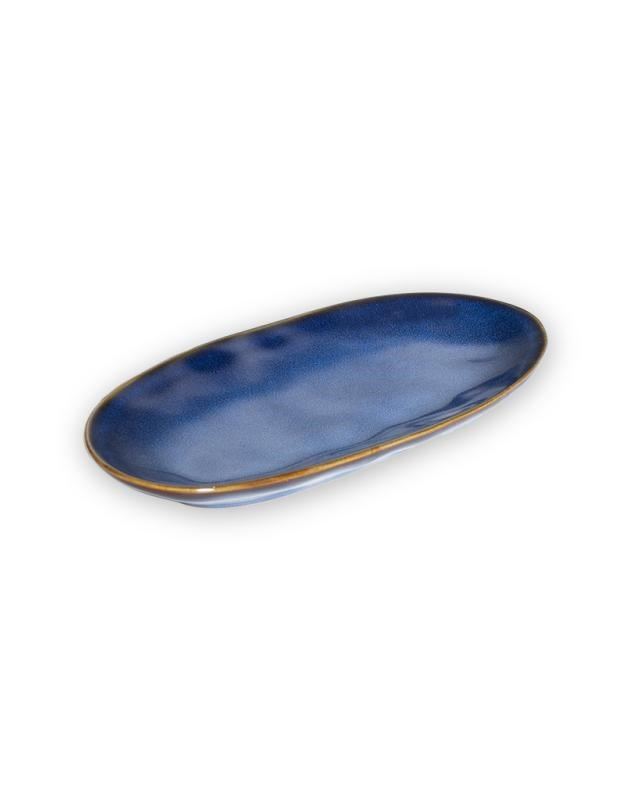 Блюдо Stoneware reacive glaze, кераміка, синє, овал 12х26см