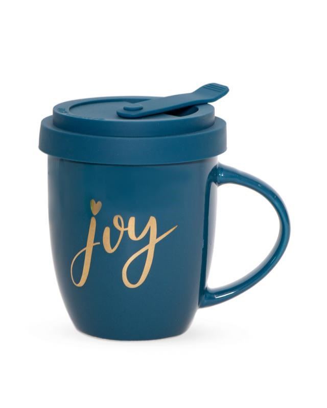 Чашка Joy, із силіконовою кришкою, кераміка, синя , 400мл