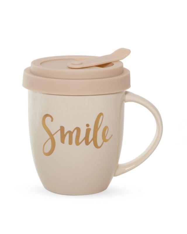 Чашка з силіконовою кришкою Smile, 400 мл, айворі